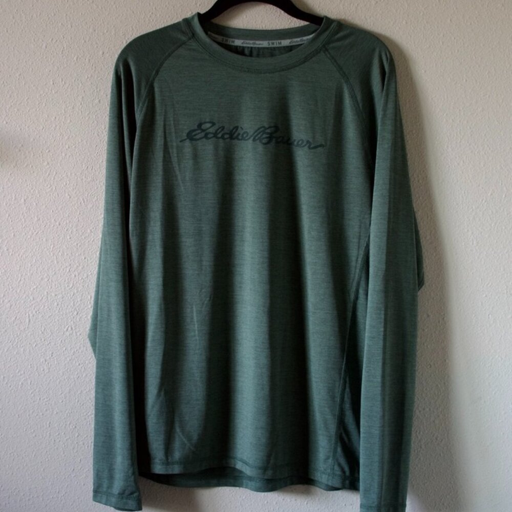 Eddie Bauer Men’s Green UPF 40 Quick-Dry Long Sleeve Rashguard T-Shirt